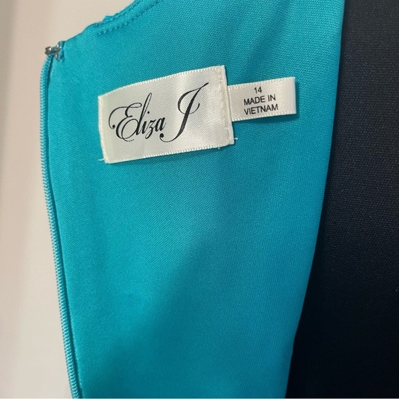 Eliza J Turquoise Blue Green Eyelet Sheath Dress Size 14 - Picture 7 of 9